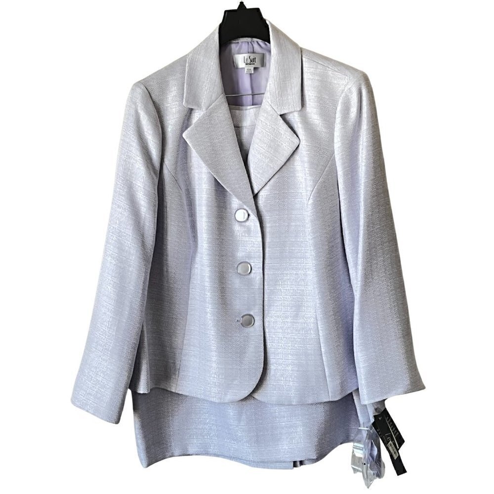 Le Suit 2-Piece Skirt Suit, English Garden Lilac, Detachable Flower, 16W